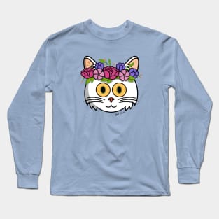 White kitty with flower crown Long Sleeve T-Shirt